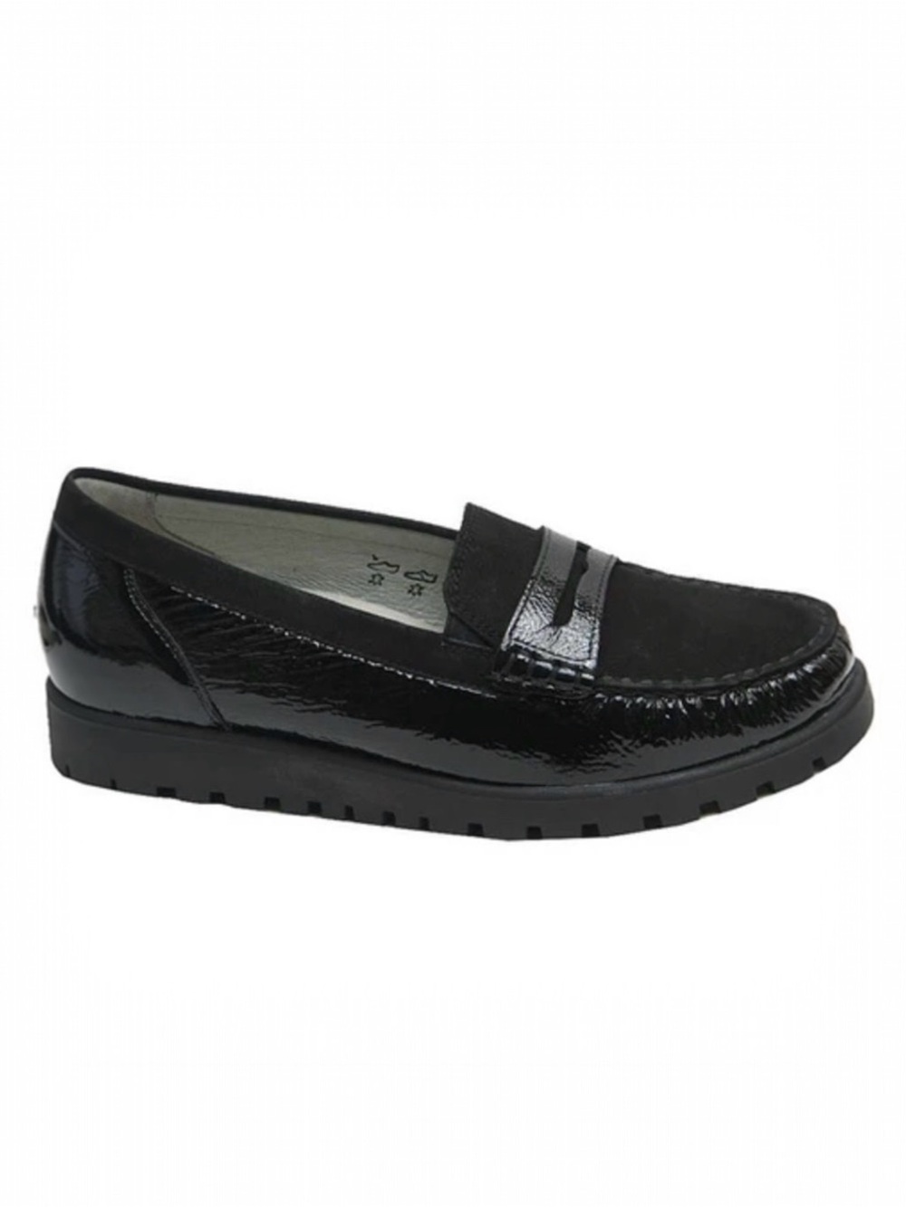 Waldlaufer Eliza Hegli Black Patent Suede Combi Leather Comfort Loafers Size 7.5